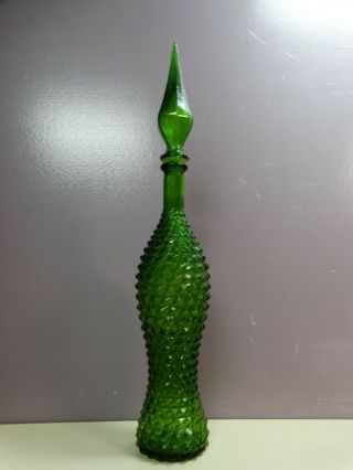 Vintage Mid - Century Green Art Glass Decanter Retro Eames Era Italy