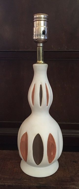 Vintage Mcm Atomic White,  Orange,  & Brown Plaster Boudoir Desk Lamp