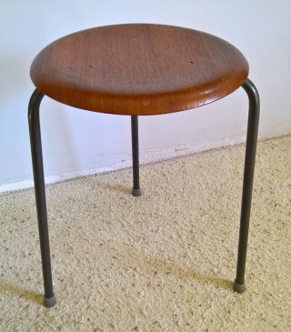 Mid Century Modern Stool With Molded Plywood Top And Tubular Metal Legs