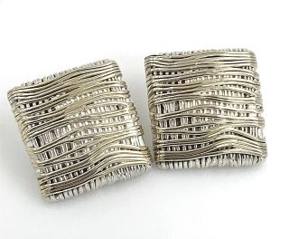 Vintage Mh.  925 Sterling Silver Modernist Wire Wrap Electroform Clip - On Earrings
