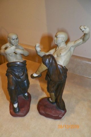 Set Of Two Vintage Chinese Mud Man Figurines Kung Fu Marshall Art