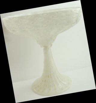 Murano Gold On White Vintage Pedestal Bowl Perfect 7 " Tall Italian