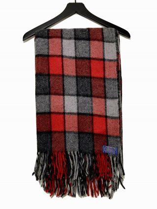 Vintage Pendleton Wool Plaid Blanket Fringe Red Grey 70 X 54 In