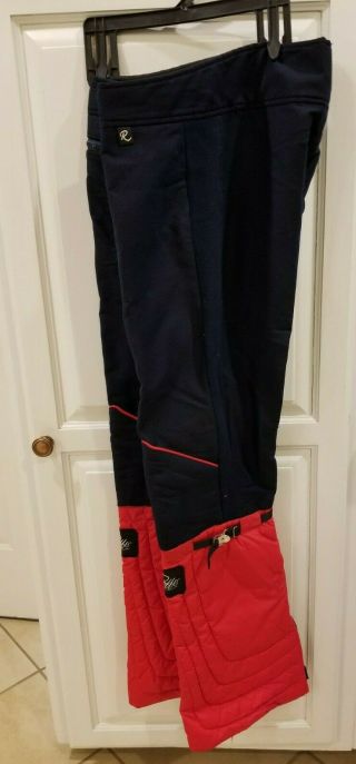Vintage Roffe Ski Pants Blue Red Stretch Padded Knee Stirrup 34 R Wool Nylon