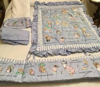 Beatrix Potter Baby Crib Quilt Bumper,  Dust Ruffle Set Vintage Made In The Usa