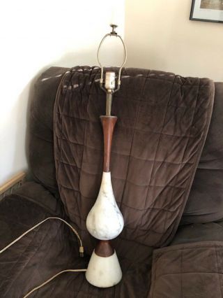 Mid Century Modern Italian White Marble & Walnut Table Lamp