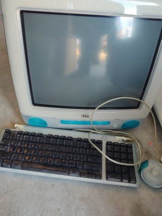 Vintage Apple Imac G3 M5521 1999 Blueberry Blue Mac Os X With Keyboard & Mouse