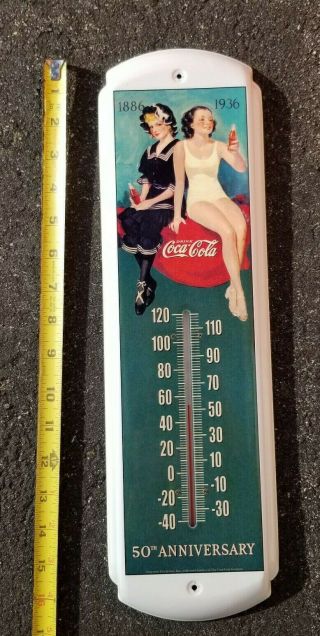 Vintage Coca Cola Bottle 50th Anniversary 1886 Gas Station Thermometer Sign