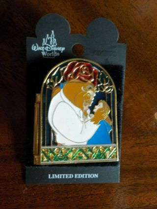 Disney Beauty & The Beast 10th Anniversary Hinged Stained Glass Pin