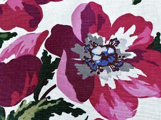 Red Dogwood Blossoms On White Barkcloth Era Vintage Fabric Drapes Curtains