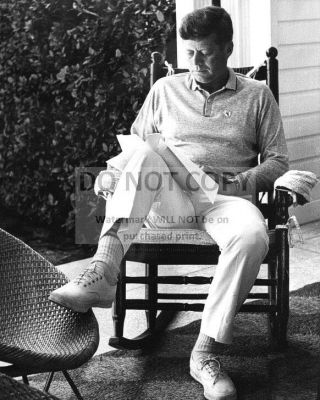 President John F.  Kennedy Reading In A Rocking Chair - 8x10 Photo (op - 779)