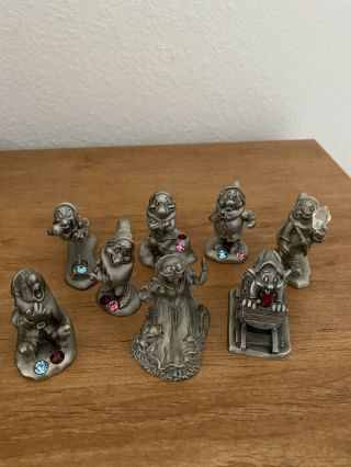 Snow White And 7 Dwarfs 90s Pewter Set With Gems Set Of 8 Rare