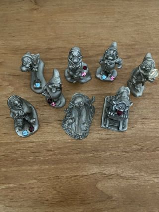 Snow White And 7 Dwarfs 90s Pewter Set With Gems Set Of 8 Rare 2