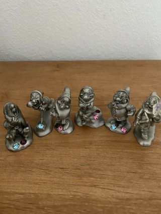 Snow White And 7 Dwarfs 90s Pewter Set With Gems Set Of 8 Rare 3