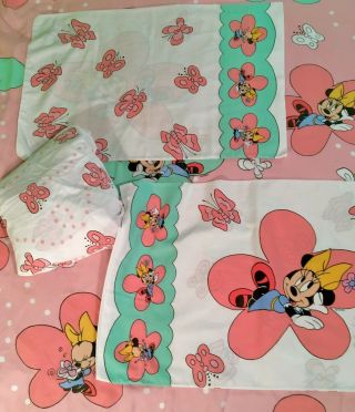Vtg Rare Disney Minnie Mouse Butterflies 4 Pc Full Size Sheet Set