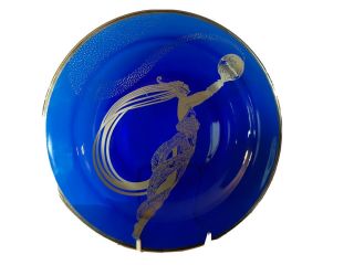 Art Deco Style Fireflies Sevenarts Blue Glass Plate With Lady Dancer Design