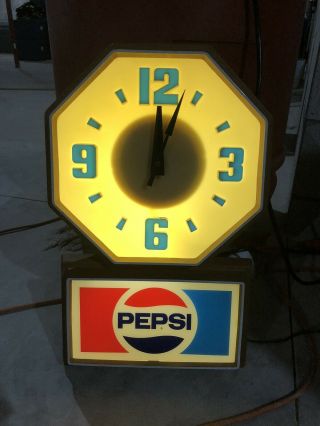 Vintage Pepsi Cola Electric Advertising Wall Clock Sign 13”x20” Lighted