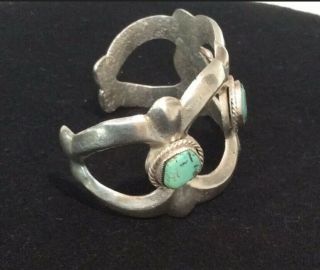 Intense Vintage Navajo Sand Cast Sterling Silver Turquoise Cuff Bracelet 70.  9g