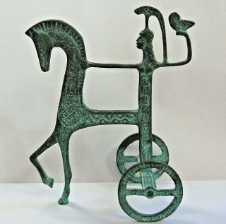Frederick Weinberg Style Brass Etruscan Horse With Chariot Athena With Owl Mcm