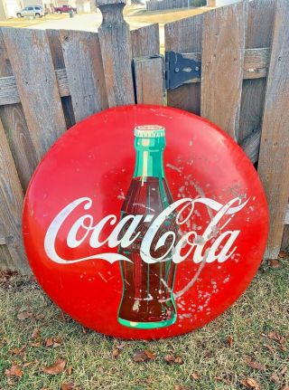 Large Vintage Coca Cola 36 " Metal Button Sign Gas Station