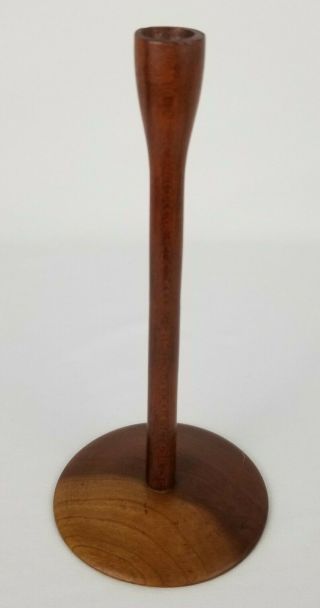 Vintage Teak Wood Candle Holder Mid - Century Modern Danish 7 "