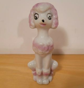 Vintage 1950s French Poodle Figurine Ceramic Porcelain 4.  25 " Pink White Mcm