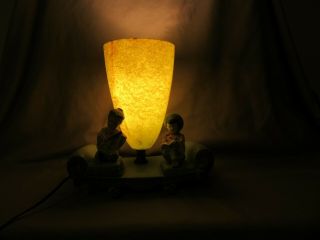 Vtg Green Oriental Chalk Electric Table Lamp Cone Shaped Fiberglass Shade 50 