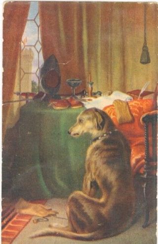 Old 1912 Deerhound Postcard Continental Art Co.  Usa High Life By Edwin Landseer