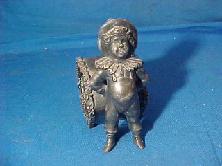 19thc Victorian Era Figural Silverplate Napkin Ring - Young Boy W Hat,  Short Pant