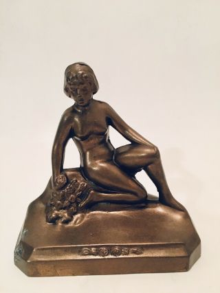 Vintage Art Deco Style Nude Woman Statute 1900 - 1920’s Cast Metal Bronze Finish