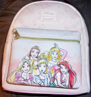 Loungefly Disney Princess Icons Mini Backpack Ariel.  Cinderella,  Bell