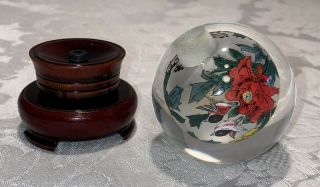 Vintage Reverse Hand Painted Glass Globe Ball Asian Birds & Flowers 2 1/4 