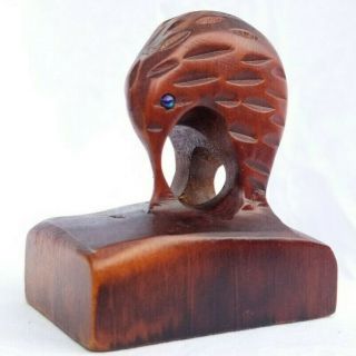 Kiwi Bird Hand Carved Matai Wood Figure Mcm Vintage Zealand Sculpture 3.  5 "