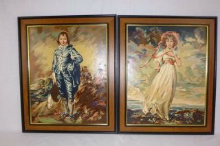 Vtg Paint By Number Pbn Paintings Blue Boy & Pinkie Art Award 1953 Framed 16x20