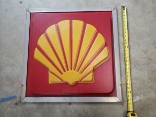 Vintage Shell Oil Gas Station Sign W/frame Fiberglass - 26.  5 " X 27 " Embossed