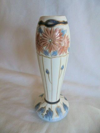 Vintage Hand Painted Art Nouveau Style Pottery Small Bud Vase Or Hat Pin Holder