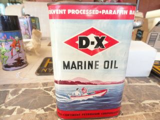 Vintage - - D X - Outboard Motor Oil - 1 Quart Tin Litho Can Great Graphics