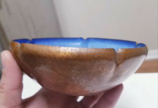 Arts And Crafts Hammered Copper Enamel Bowl Signed Dated 1943