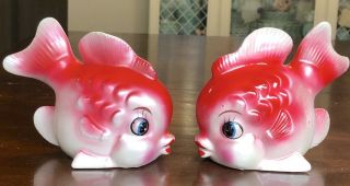 Vintage Kitsch Pink Fish Pair Wall Pocket Figurine Japan Ceramic Chase