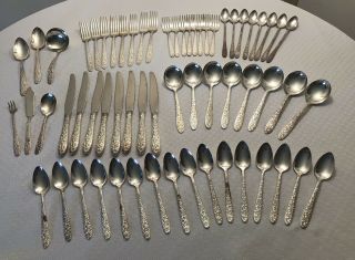 62 Pc Vintage National Silver Co Aa “daffodil” Flatware Set Complete For 8