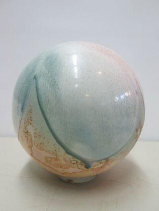 Vintage Signed Tony Evans Design Raku Art Pottery Sphere Globe On Lucite Base 9.