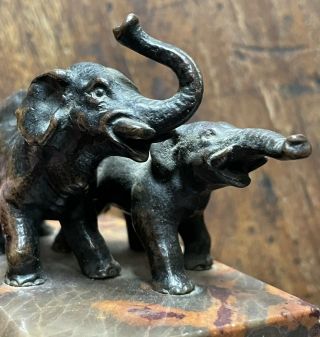 Vintage Art Deco Elephant Bronze On Book Shaped Marble Paperweight/desk Ornament