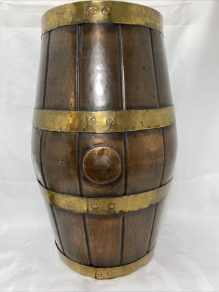 Vintage Copper Brass Nail Keg Barrel Umbrella Stand Multi Use 18.  5 " H X 11.  5 " W