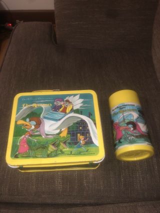 1977 Walt Disney Presents The Rescuers 3 - D Metal Lunch Box And Thermos