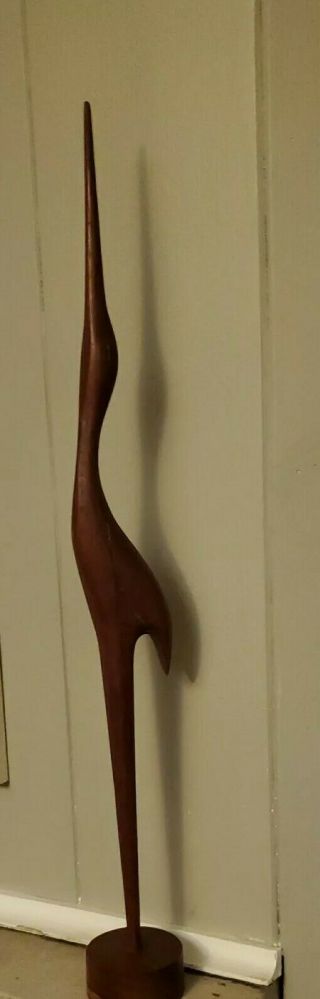 Vintage Hand Carved Heron Egret Crane Bird Mid Century Modern Danish Wood 22 "