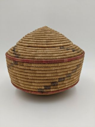 Vintage Native Alaskan Yupik Inuit coiled dome lidded woven storage basket 3