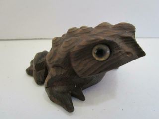 Vintage Mid Century Cryptomeria Wood Carved Horny Toad Frog Japanese Figure