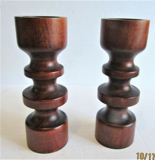 1 - 2 - Mid Century Modern - Pair Wooden Turned - Candle Holders - Danish Style - 8 " Tall