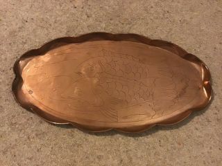 Arts And Crafts Copper Dish By J&f Pool,  Hayle,  Cornwall With Fish Design C1900