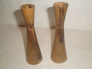 Vintage Danish Mid Century Modern Pair Candle Stick Holders Wood Decor